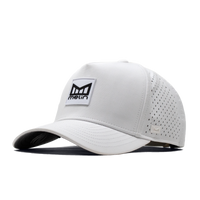 The angled view of the Melin Split Fit Odysea Stacked Hydro hat in white