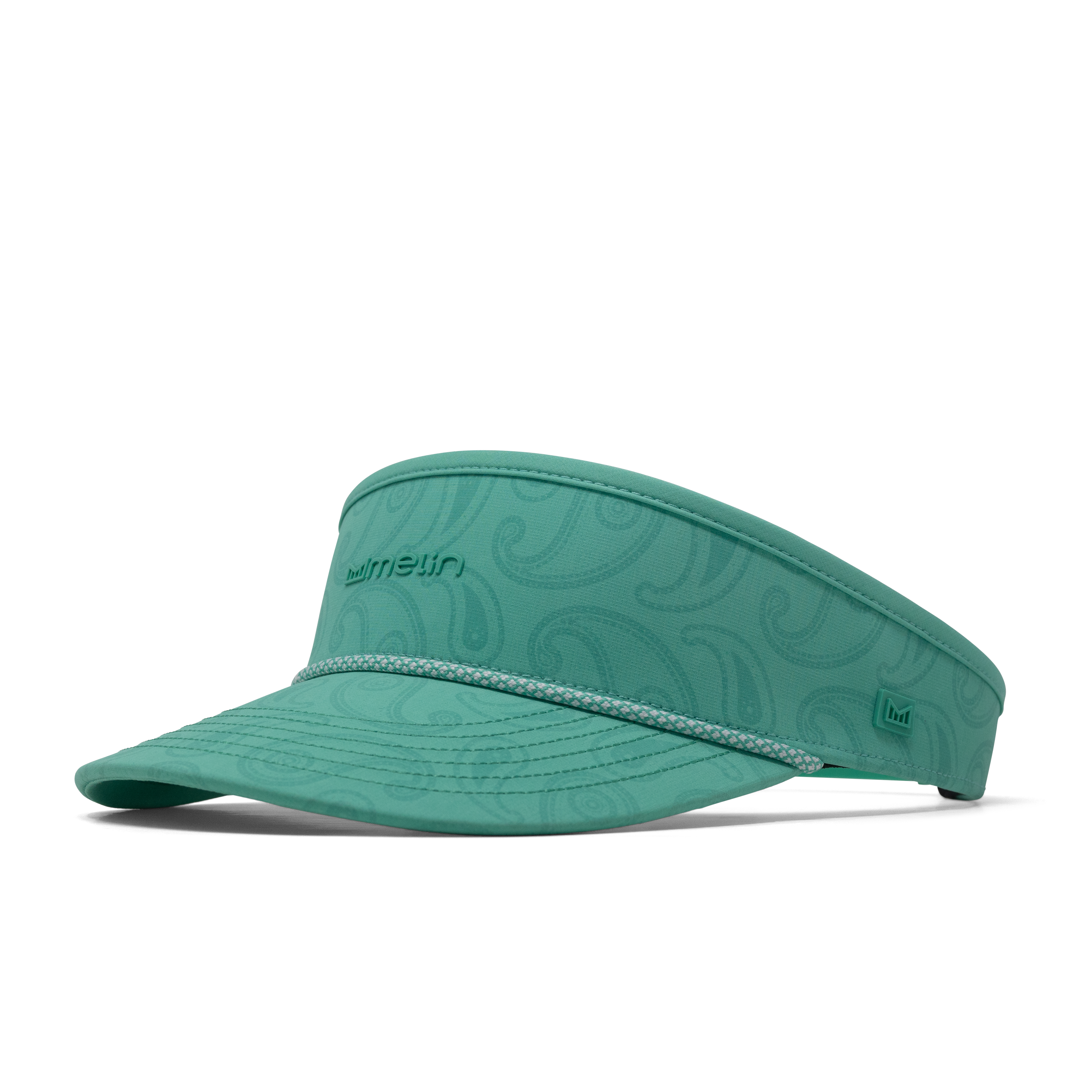 The front, angled view of the melin Coast Links Hydro  Visor in  Neon Aqua