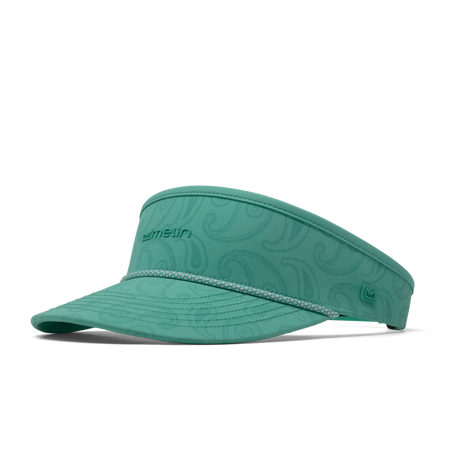 The front, angled view of the melin Coast Links Hydro  Visor in  Neon Aqua