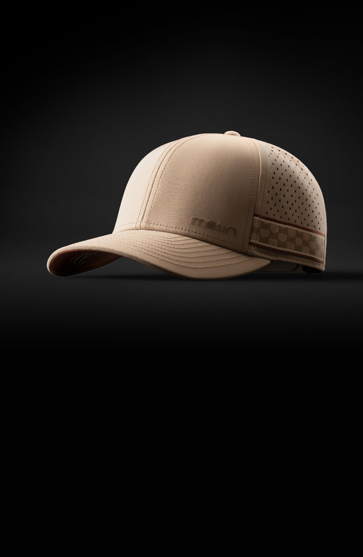 A feature card image for the melin Compass Links Hydro hat in cobblestone (Innovation)