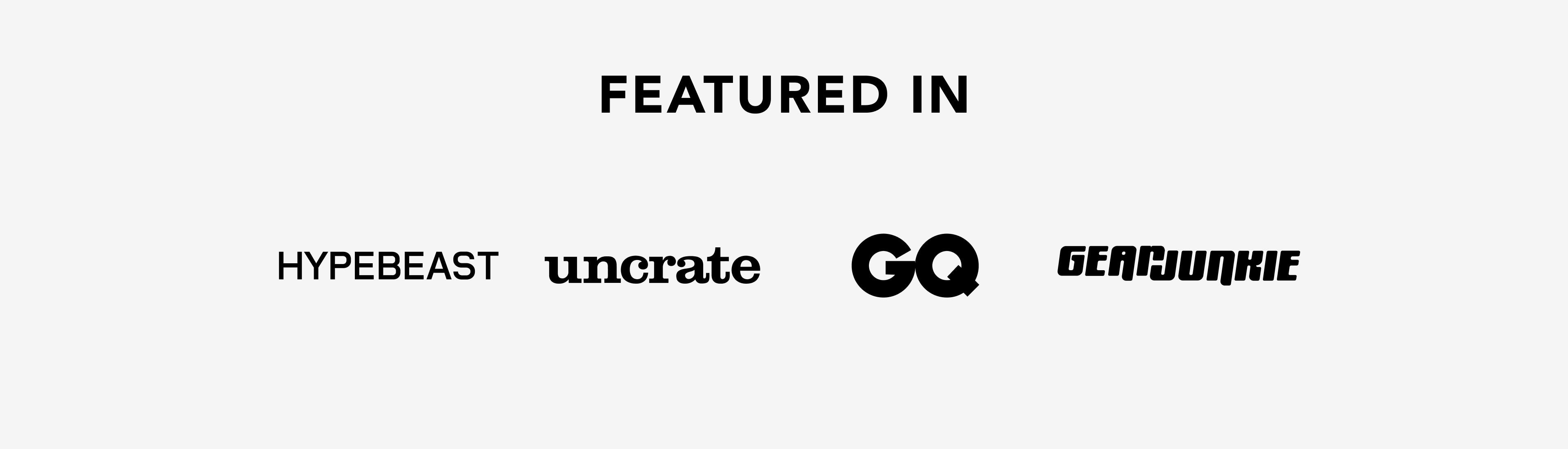 melin featured publications banner including Hypebeast, uncrate, GQ, GearJunkie