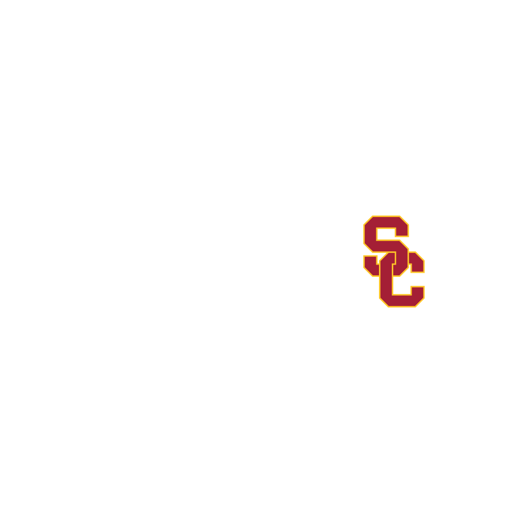  USC logo in red and yellow on a white background with melin logo side-by-side