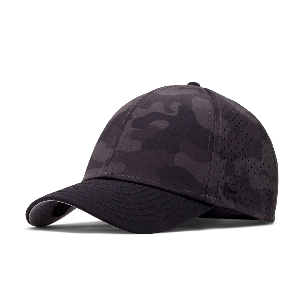 The angled view of the Melin Vintage Fit A-Game Hydro hat in black camo Big Image - 1