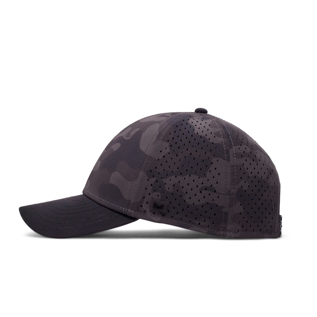 The angled view of the Melin Vintage Fit A-Game Hydro hat in black camo Big Image - 3