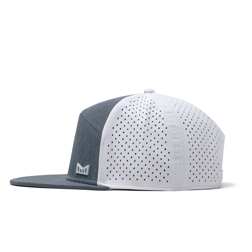 The side view of the Melin Horizon Fit Trenches Icon Hydro hat in gray and white Big Image - 3