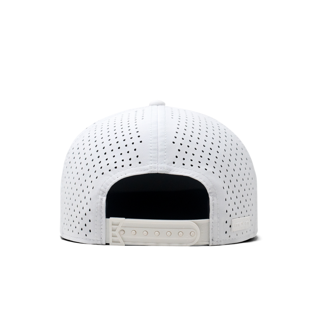 The back view of the Melin Horizon Fit Trenches Icon Hydro hat in gray and white Big Image - 4