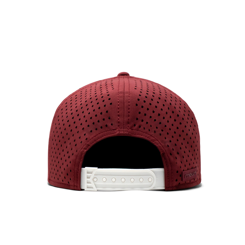 The back view of the Melin Horizon Fit Trenches Icon Hydro hat in maroon Big Image - 4