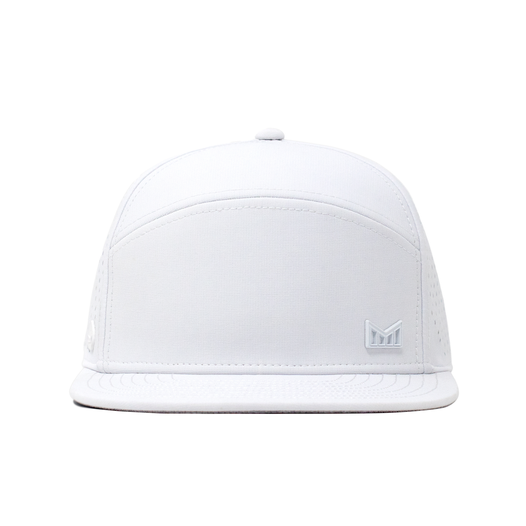 The frontal view of the Melin Horizon Fit Trenches Icon Hydro hat in white Big Image - 2