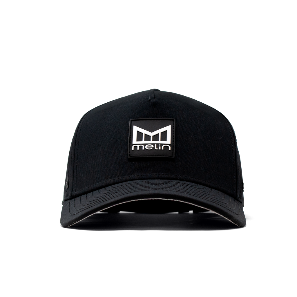 The front view of the Melin Split Fit Odyssey Stacked Hydro hat in black Big Image - 3