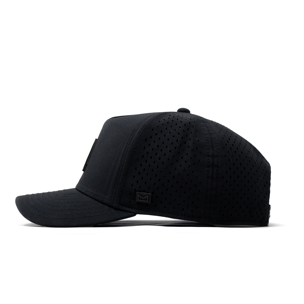 The side view of the Melin Split Fit Odyssey Stacked Hydro hat in black Big Image - 3