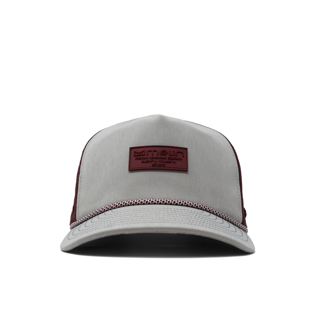 The front, curved bill view of melin's Coronado Brick Lava Rock Hydro in Light Grey / Maroon Big Image - 7