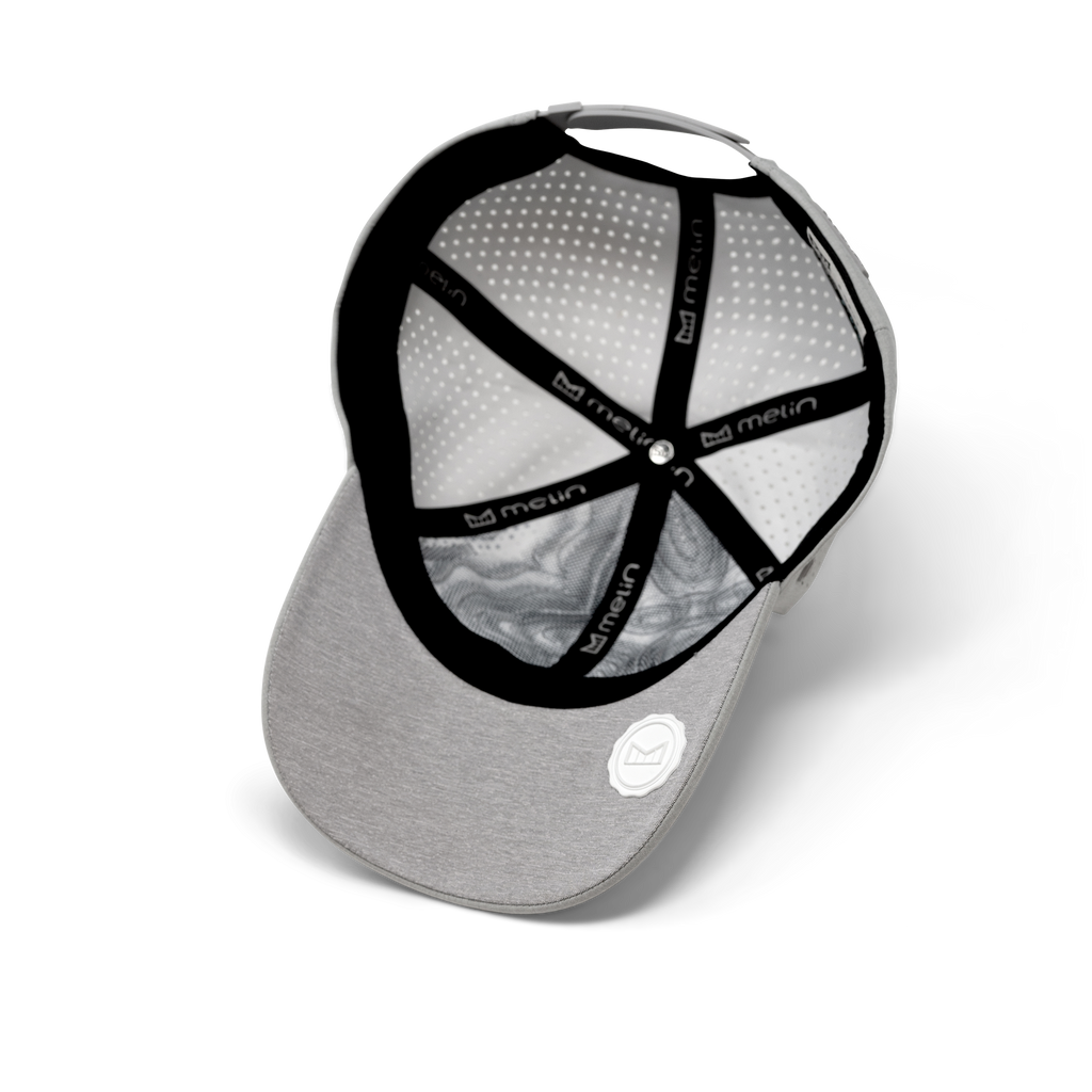 The inside view of melin's A-Game Beam Hydro heather grey snapback hat for men and women. Big Image - 5