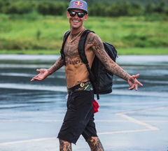Ryan Sheckler shirtless Walt Redbull hat with Backpack 
